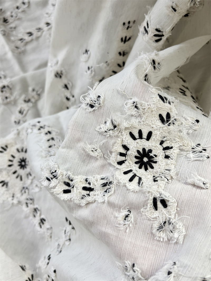 Embroidery Design 3D - قماش قطني-كتاني مطرز بتقنية ثلاثية الأبعاد،