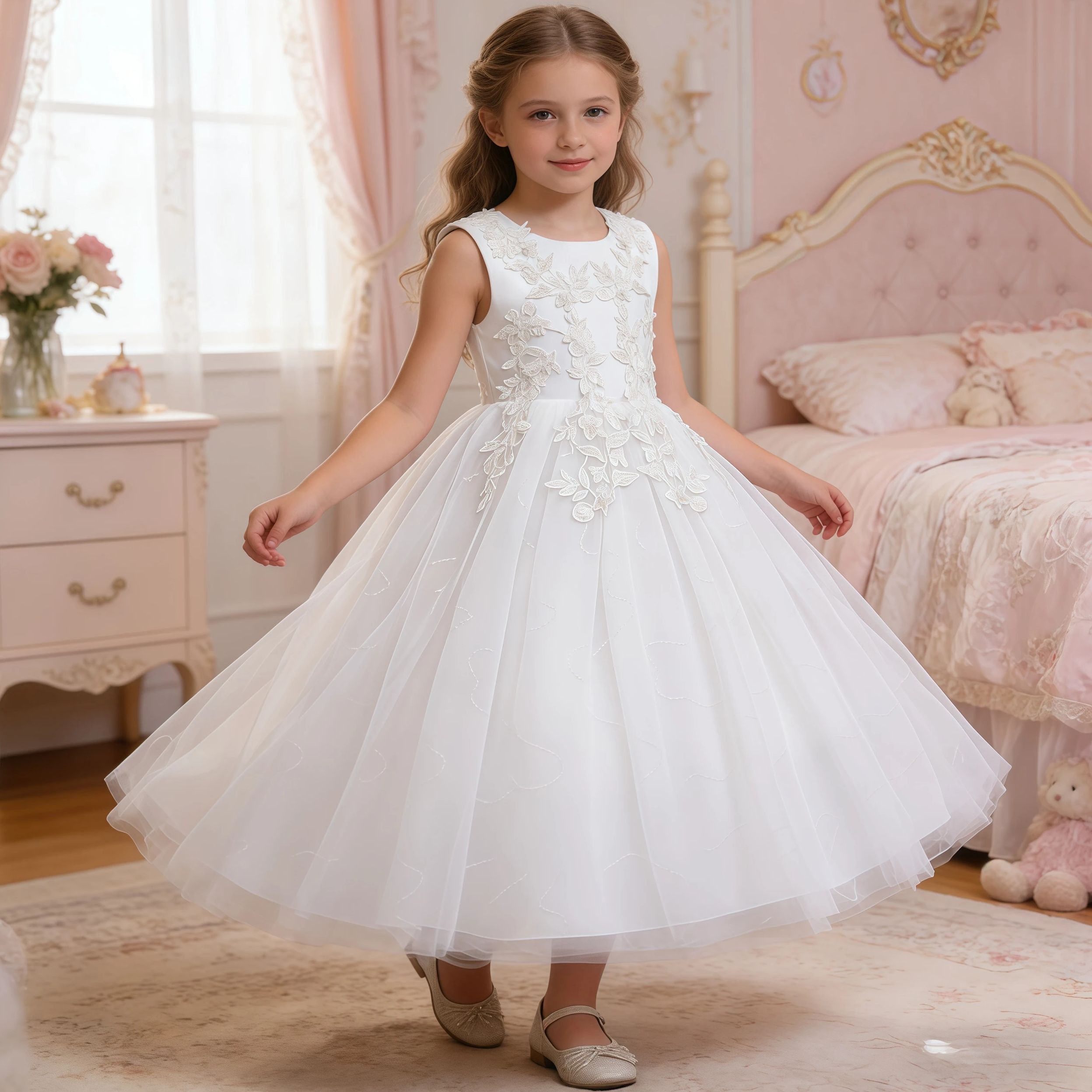 Embroidery White Dress - فستان وصيفة العروس طويل أبيض مطرز