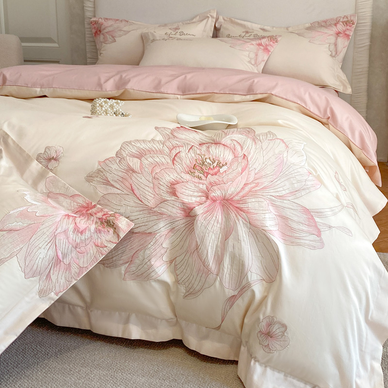Embroidery Quilt Cover - 1000TC القطن المصري الزهور التطريز طقم