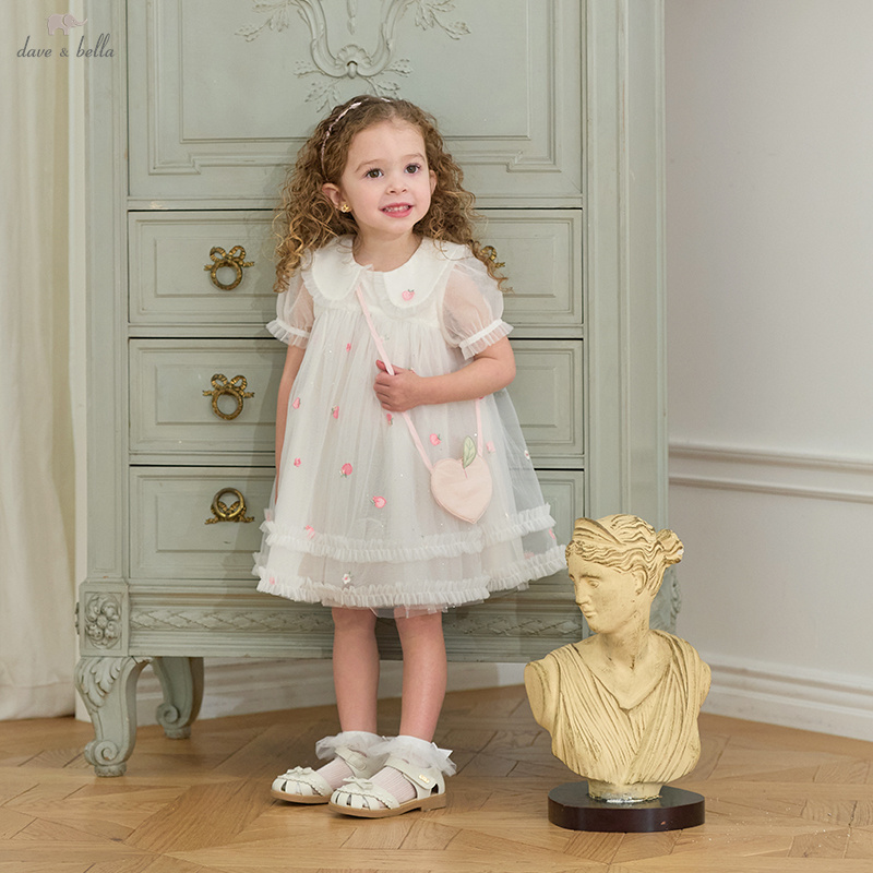 Embroidery White Dress - ديف بيلا بنات طفل شبكة فستان