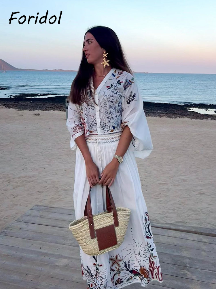 Foridol الكائنات البحرية التطر - مراجعة Embroidery White Dress وسعره
