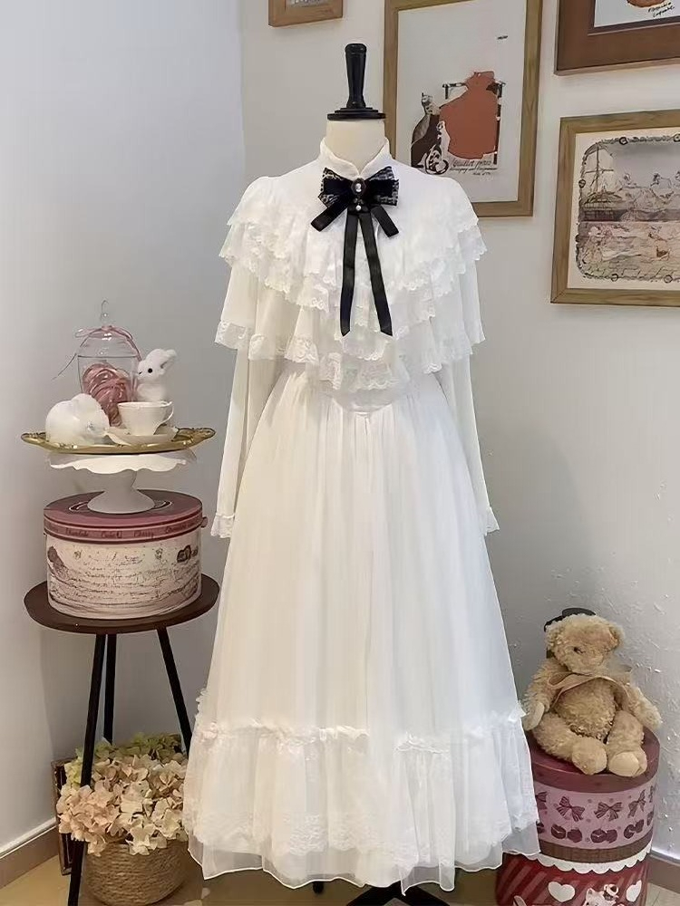 اليابانية قصيرة الأكمام القوس  - مراجعة Embroidery White Dress وسعره