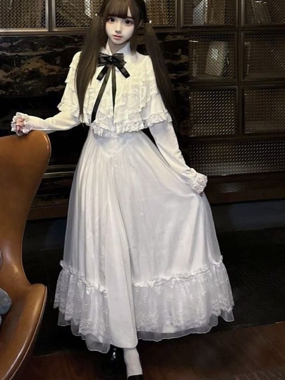 اليابانية قصيرة الأكمام القوس  - مراجعة Embroidery White Dress وسعره