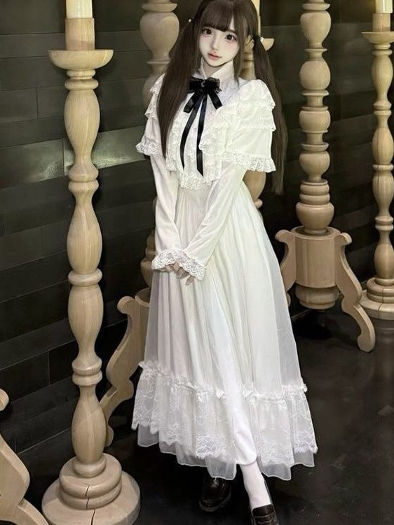 اليابانية قصيرة الأكمام القوس  - مراجعة Embroidery White Dress وسعره